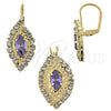 Oro Laminado Earring and Pendant Adult Set, Gold Filled Style with White Cubic Zirconia, Polished, Golden Finish, 5.057.007