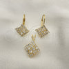 Oro Laminado Earring and Pendant Adult Set, Gold Filled Style with White Cubic Zirconia, Polished, Golden Finish, 5.056.006