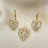 Oro Laminado Earring and Pendant Adult Set, Gold Filled Style Heart Design, with White Cubic Zirconia, Polished, Golden Finish, 5.056.010