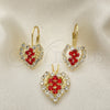 Oro Laminado Earring and Pendant Adult Set, Gold Filled Style Heart Design, with White Cubic Zirconia, Polished, Golden Finish, 5.056.012
