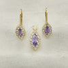 Oro Laminado Earring and Pendant Adult Set, Gold Filled Style with White Cubic Zirconia, Polished, Golden Finish, 5.058.015