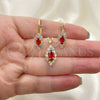 Oro Laminado Earring and Pendant Adult Set, Gold Filled Style with Garnet and White Cubic Zirconia, Polished, Golden Finish, 5.058.016