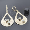 Oro Laminado Dangle Earring, Gold Filled Style Flower and Teardrop Design, with White Cubic Zirconia, Diamond Cutting Finish, Golden Finish, 81.003