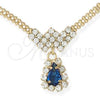 Oro Laminado Fancy Necklace, Gold Filled Style Teardrop Design, with Aquamarine and White Cubic Zirconia, Polished, Golden Finish, 5.011.006 (16 Inches Length)