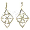 Oro Laminado Long Earring, Gold Filled Style with White Cubic Zirconia, Polished, Golden Finish, 5.124.002