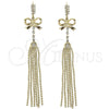 Oro Laminado Long Earring, Gold Filled Style Bow Design, with White Cubic Zirconia, Polished, Golden Finish, 5.066.004