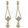 Oro Laminado Long Earring, Gold Filled Style Ball Design, with White Cubic Zirconia, Polished, Golden Finish, 5.099.012