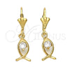 Oro Laminado Dangle Earring, Gold Filled Style Fish Design, with White Cubic Zirconia, Polished, Golden Finish, 5.027.018