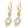 Oro Laminado Dangle Earring, Gold Filled Style with White Cubic Zirconia, Polished, Golden Finish, 5.083.012
