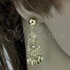 Oro Laminado Chandelier Earring, Gold Filled Style Teardrop Design, with White Cubic Zirconia, Diamond Cutting Finish, Golden Finish, 5.097.012