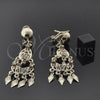 Oro Laminado Chandelier Earring, Gold Filled Style Teardrop Design, with White Cubic Zirconia, Diamond Cutting Finish, Golden Finish, 5.097.012