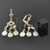 Oro Laminado Long Earring, Gold Filled Style Guadalupe and Heart Design, Polished, Tricolor, 59.004