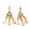 Oro Laminado Long Earring, Gold Filled Style Guadalupe and Heart Design, Polished, Tricolor, 59.004