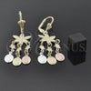 Oro Laminado Chandelier Earring, Gold Filled Style Guadalupe and Flower Design, Polished, Tricolor, 59.012