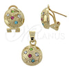 Oro Laminado Earring and Pendant Adult Set, Gold Filled Style Ball Design, with Multicolor Crystal, Diamond Cutting Finish, Golden Finish, 5.047.009