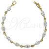 Oro Laminado Fancy Bracelet, Gold Filled Style Leaf Design, with White Cubic Zirconia, Polished, Golden Finish, 5.029.002 (05 MM Thickness, 7 Inches Length)