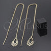 Oro Laminado Threader Earring, Gold Filled Style Leaf Design, Polished, Golden Finish, 02.63.0637