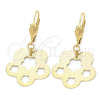 Oro Laminado Dangle Earring, Gold Filled Style Flower Design, Polished, Golden Finish, 5.091.010