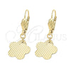 Oro Laminado Dangle Earring, Gold Filled Style Flower Design, Polished, Golden Finish, 5.016.004