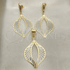 Oro Laminado Earring and Pendant Adult Set, Gold Filled Style Leaf Design, Polished, Golden Finish, 5.048.008
