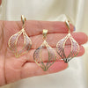 Oro Laminado Earring and Pendant Adult Set, Gold Filled Style Leaf Design, Polished, Golden Finish, 5.048.008