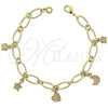 Oro Laminado Charm Bracelet, Gold Filled Style Crown Design, Diamond Cutting Finish, Golden Finish, 5.025.002 (08 MM Thickness, 7 Inches Length)
