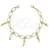 Oro Laminado Charm Bracelet, Gold Filled Style Shoes Design, Polished, Golden Finish, 5.020.005 (08 MM Thickness, 8 Inches Length)