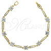 Oro Laminado Fancy Bracelet, Gold Filled Style with White Cubic Zirconia, Polished, Golden Finish, 5.028.004 (06 MM Thickness, 7 Inches Length)