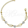 Oro Laminado Fancy Bracelet, Gold Filled Style Leaf Design, with White Cubic Zirconia, Polished, Golden Finish, 5.028.011 (07 MM Thickness, 7 Inches Length)