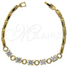 Oro Laminado Fancy Bracelet, Gold Filled Style with White Cubic Zirconia, Polished, Golden Finish, 5.028.005