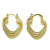 Oro Laminado Small Hoop, Gold Filled Style Twist and Heart Design, Diamond Cutting Finish, Golden Finish, 5.147.024.20