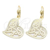 Oro Laminado Dangle Earring, Gold Filled Style Heart Design, Polished, Golden Finish, 5.081.005