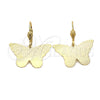 Oro Laminado Dangle Earring, Gold Filled Style Butterfly Design, Diamond Cutting Finish, Golden Finish, 5.096.009