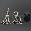 Oro Laminado Long Earring, Gold Filled Style Heart Design, Diamond Cutting Finish, Tricolor, 02.63.2281