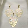 Oro Laminado Earring and Pendant Adult Set, Gold Filled Style Strawberry Design, Polished, Tricolor, 5.050.006