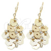 Oro Laminado Chandelier Earring, Gold Filled Style Flower Design, with White Cubic Zirconia, Diamond Cutting Finish, Golden Finish, 5.080.005