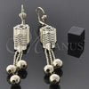 Oro Laminado Long Earring, Gold Filled Style Ball Design, with White Cubic Zirconia, Polished, Golden Finish, 02.63.1284