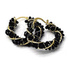 Oro Laminado Small Hoop, Gold Filled Style Twist Design, with Black Crystal, Polished, Golden Finish, 5.141.007.30
