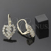 Oro Laminado Leverback Earring, Gold Filled Style Heart and Love Design, with White Cubic Zirconia, Polished, Golden Finish, 5.125.002