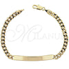 Oro Laminado ID Bracelet, Gold Filled Style Curb Design, Polished, Golden Finish, 5.227.011 (0.35 Gauge, 8 Inches Length)