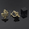 Oro Laminado Leverback Earring, Gold Filled Style Flower Design, with Dark Champagne Cubic Zirconia, Polished, Golden Finish, 02.21.0247