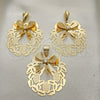 Oro Laminado Earring and Pendant Adult Set, Gold Filled Style with White Cubic Zirconia, Polished, Golden Finish, 5.047.002