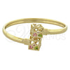 Oro Laminado Individual Bangle, Gold Filled Style Flower Design, with White Crystal, Polished, Golden Finish, 5.230.009 (11 MM Thickness, One size fits all)