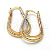 Oro Laminado Medium Hoop, Gold Filled Style Double Design, Diamond Cutting Finish, Tricolor, 5.156.033