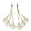 Oro Laminado Long Earring, Gold Filled Style Cross Design, Diamond Cutting Finish, Tricolor, 5.106.007