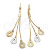 Oro Laminado Long Earring, Gold Filled Style Teardrop Design, Matte Finish, Tricolor, 5.077.004