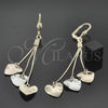 Oro Laminado Long Earring, Gold Filled Style Heart Design, Polished, Tricolor, 5.111.005