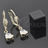 Oro Laminado Dangle Earring, Gold Filled Style Flower Design, with White Cubic Zirconia, Polished, Golden Finish, 5.027.017