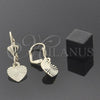 Oro Laminado Dangle Earring, Gold Filled Style Heart Design, Diamond Cutting Finish, Golden Finish, 5.109.012