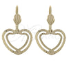 Oro Laminado Dangle Earring, Gold Filled Style Heart Design, Diamond Cutting Finish, Golden Finish, 5.121.010